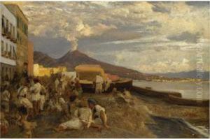 In Der Bucht Von Neapel (the Bay Of Naples, Vesuvius Beyond) by Oswald Achenbach