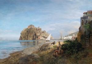 Veduta Del Castello Aragonese Sull""""isola Diischia by Oswald Achenbach