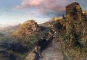 Tramonto Su Una Piccola Citta Meridionale Inmontagna by Oswald Achenbach