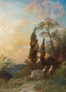 Sudliche Landschaft Mit Zwei Figuren by Oswald Achenbach