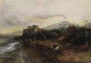 In The Bay Of Naples. In The Background The Active Volcano Vesuv. by Oswald Achenbach