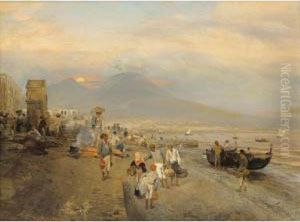 Vue De Naples Au Soleil Couchant
 [ ; View Of Naples, Sunset ; Oil On Canvas ; Traces Of Signature Under 
An Added Signature Osw Achenbach] by Oswald Achenbach