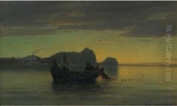 Sunset In The Bay Of Naples by Oswald Achenbach