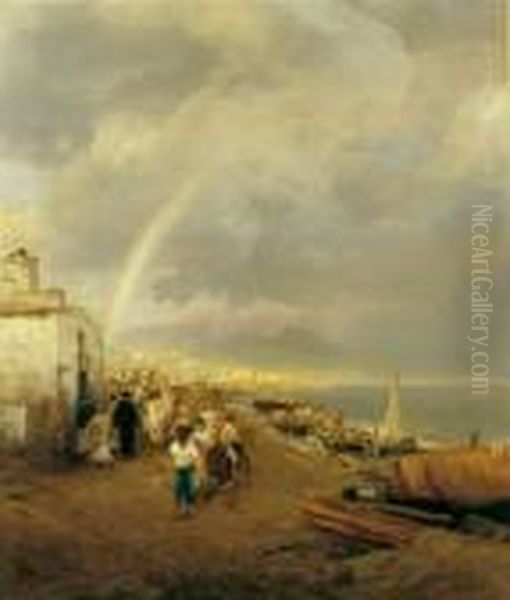 Abziehendes Gewitter Und Ein 
Regenbogen Uber Dem Golf Von Neapel. Signiert Unten Rechts: Osw. 
Achenbach. Ol Auf Leinwand. H 129; B 110 Cm. Provenienz: Privatsammlung,
 Hannover. Moglicherweise Identisch Mit Dem Bei Boetticher, Malerwerke 
Des 19. Ja - view 1