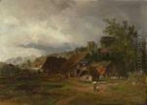 Sommertag Uber Einer Festungsruine Und Reetgedeckten Bauernhausern Sommertag Uber Einer Festungsruine Und Reetgedeckten Bauernhausern
