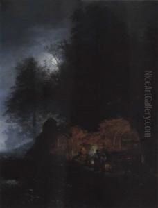 Italienische Abendlandschaft Mit Einer Grotte by Oswald Achenbach