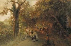 An Evening Stroll On The Road To Castel Gandolfo, Italy by Oswald Achenbach