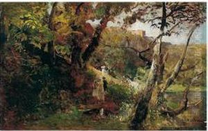 Spaziergang Am See (a Walk By The Lake) by Oswald Achenbach