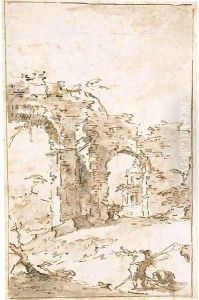 A capriccio with ruins and a small temple by Francesco Guardi