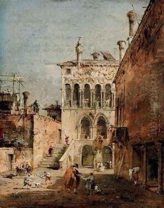 An architectural capriccio with a campiello by Francesco Guardi