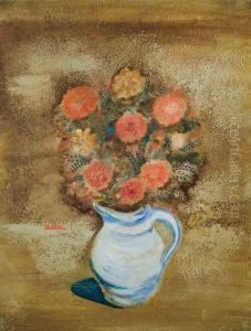 Bouquet Of Red Flowers In Vase by Jankel Adler