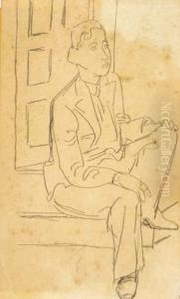 Boy Sitting In Front Of A House - view 1