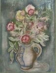 A Still Life With Flowers In A Blue And White Vase by Jankel Adler