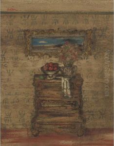 Flowers And Fruit On A Chest Of Drawers by Jankel Adler