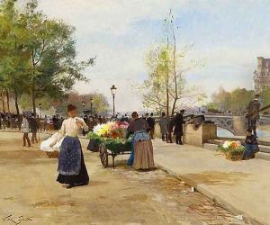 The Flower Sellers by the Pont du Louvre by Victor-Gabriel Gilbert