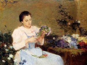Arranging Flowers For A Spring Bouquet by Victor-Gabriel Gilbert