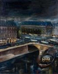 Paris, La Place Saint-michel La Nuit. by Lucien Adrion