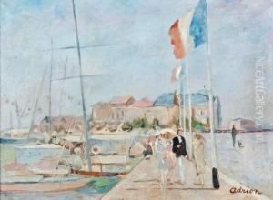 La Jetee De Deauville, En Fond Trouville by Lucien Adrion