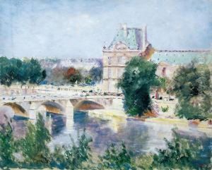 Die Seine Mit Blick Auf Den Louvre by Lucien Adrion