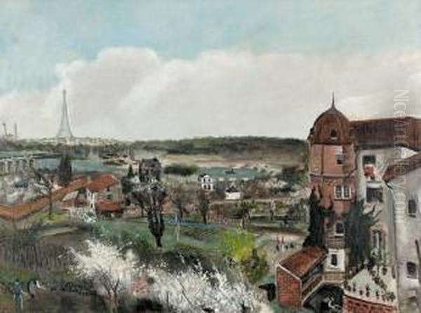 Blick Auf Pariser Vorstadte Und Den Eiffelturm. - view 1