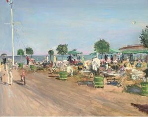 Cafe Au Bord De La Mer by Lucien Adrion