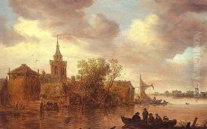 A Church and a Farm on the Bank of a River 1653 by Jan van Goyen