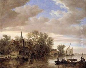 River Landscape with a Cattle-Ferry 1654 by Jan van Goyen