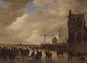 A Winter Skating Scene by Jan van Goyen
