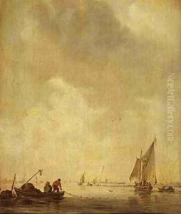 A River Scene with Fishermen Laying a Net