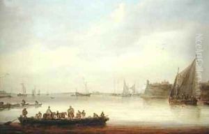 A River Landscape with a Ferry Boat by Jan van Goyen