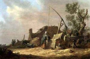Landscape with a woman at a well by Jan van Goyen