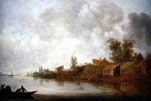 A river landscape with fishermen hauling their nets by Jan van Goyen