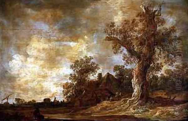Wooded landscape with figures and oak tree - view 1