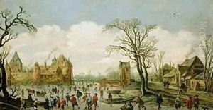 Winter Landscape with a Walled Castle by Jan van Goyen