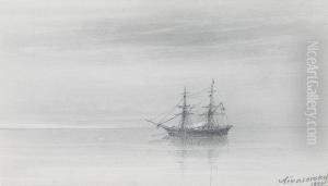 Ship Withgathered Sails At Daybreak