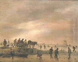 Winter Landscape with a Horse Drawn Sleigh by Jan van Goyen