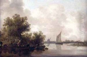 Wooded River Landscape with Fishermen by Jan van Goyen
