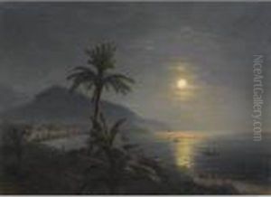 Moonlit Sea With Palm Trees by Ivan Konstantinovich Aivazovsky