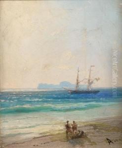 A View Of Capri From The Italian Mainland,with An Italian Brig Anchored Offshore by Ivan Konstantinovich Aivazovsky