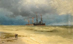 Two Ships Anchored Off A Beach Two Ships Anchored Off A Beach