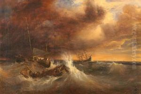 Three Ships In A Stormy Sea - view 1