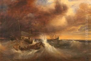 Three Ships In A Stormy Sea by Ivan Konstantinovich Aivazovsky