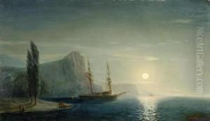 Coastal Landscape With Sailing Ship In The Moonlight by Ivan Konstantinovich Aivazovsky