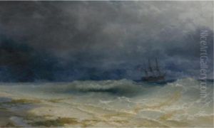 Ship In A Stormy Sea Off The Coast by Ivan Konstantinovich Aivazovsky