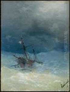 Ship On A Stormy Sea. 1889 by Ivan Konstantinovich Aivazovsky