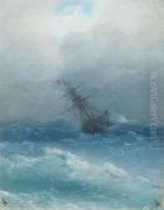 Sailing Ship On A Stormy Sea. by Ivan Konstantinovich Aivazovsky