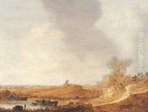 A river landscape with fishermen