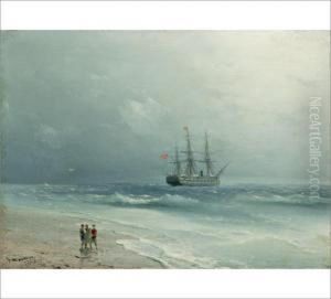 A Turkish Sailing Boat By The Coast by Ivan Konstantinovich Aivazovsky