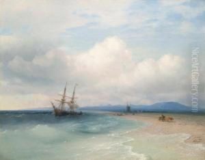 Sailing Ship On The Coast. 1872. by Ivan Konstantinovich Aivazovsky