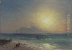 Die Kuste Bei Neapel Im Abendlicht. Um 1878. by Ivan Konstantinovich Aivazovsky